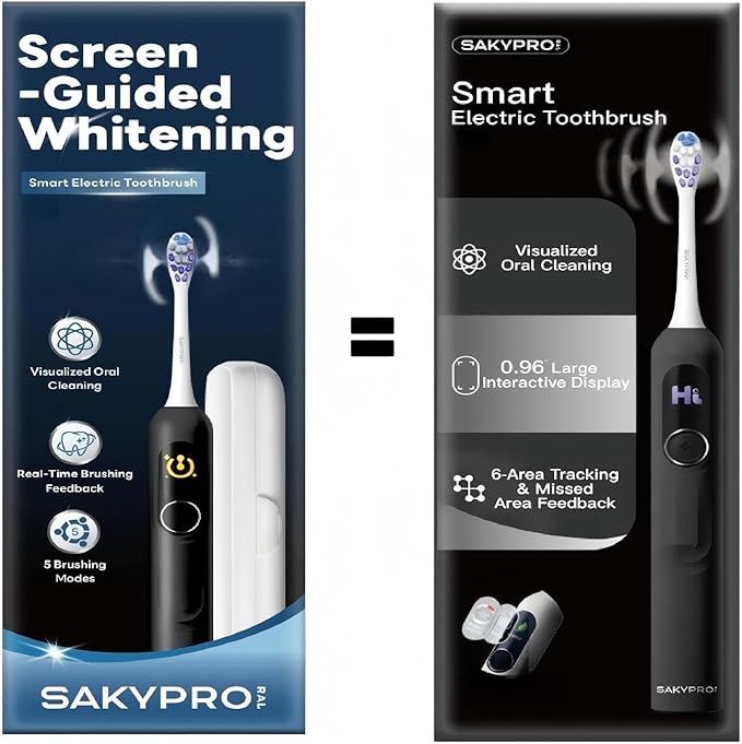 AI Sonic Electric Toothbrush for Adults with Brushing Score &amp Smart Timer Display 6-Zone Tracking Rechargeable Whitening Brush with Soft Heads (Midnight Black)