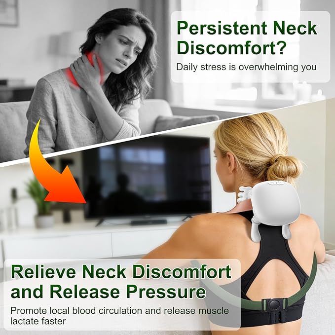 Neck Massager Neck and Back Massager with Heat &amp 4D Kneading Shiatsu Deep Tissue Wireless Massager for Shoulder Cervical Pain Relief Portable Rechargeable for Home Office (White)