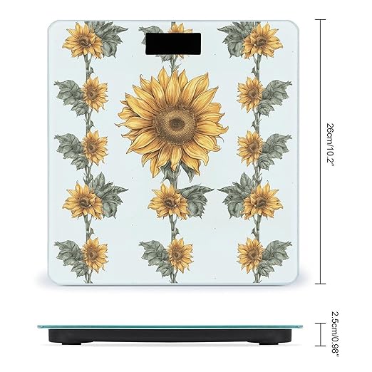 Sunflower Hand Painted Floral Scale for Body Weight Precision Bathroom Weighing Scales with Back Lit LCD Display Sturdy Tempered Glass Body Weight Scales Digital Bathroom Scale 400lb