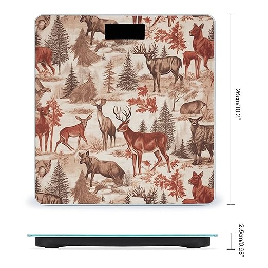 Animal Wilderness Bear Deer Scale for Body Weight High Precision Digital Weight Scales with LCD Display Anti-Slip Sturdy Slim Tempered Glass Bathroom Scale for Home Use