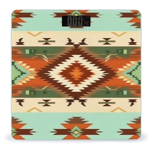 Smart Scale for Body Weight Automatic Switch Digital Bathroom Weighing Scale Ethnic Geometric Pattern Mexican Tribal