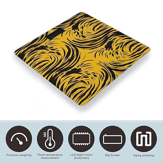 Mustard Yellow and Black Scale for Body Weight Anti-Slip Sturdy Tempered Glass Weighing Machine Highly Digital Accurate Bright LCD Bathroom Scale for Household Gift