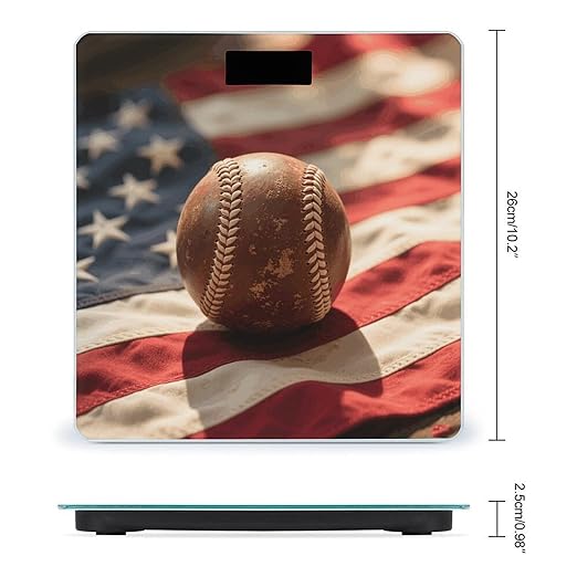 Digital Bathroom Scale for Body Weight Scale with Bright LCD Display High Accuracy Step-On Technology Auto On/Off Vintage Baseball On American Flag Digital Scales 400 Lbs /180kg