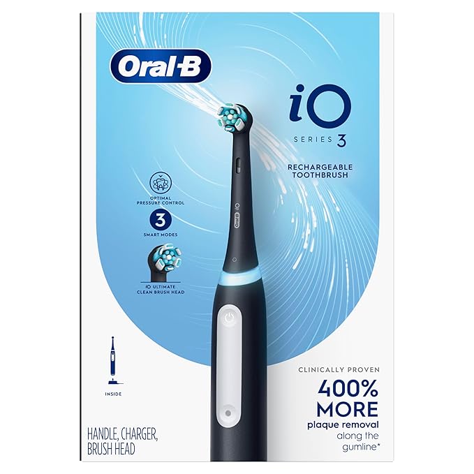 Oral-B Rechargeable Electric Toothbrush iO3 Clean &amp Protect 3 Cleaning Modes Visual Pressure Sensor to Protect Gum Black