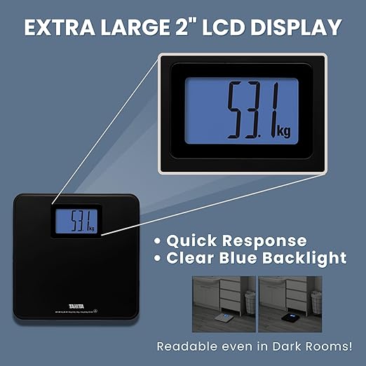 Tanita HD-662 Digital Weight Scale (Black) - Japan Technology Bathroom Scale with 330 lb Weight Capacity - 2 Blue Backlit Large LCD Display - Accurate Durable Step-On Operation