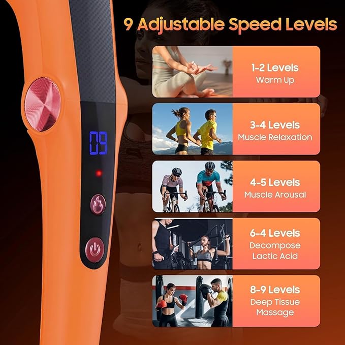 Massage Gun with 10 Replacement Heads Massage Gun with Heat Back Massager for Pain Relief Deep Tissue Massager for Shoulder &amp Back Muscle Recovery (Orange)