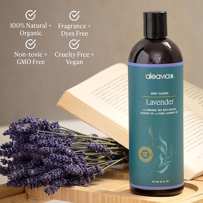 Aleavia Lavender Body Cleanse – Organic &amp All-Natural Prebiotic Body Wash Scented with Pure Essential Oils – Nourish Your Skin Microbiome – 16 Oz.