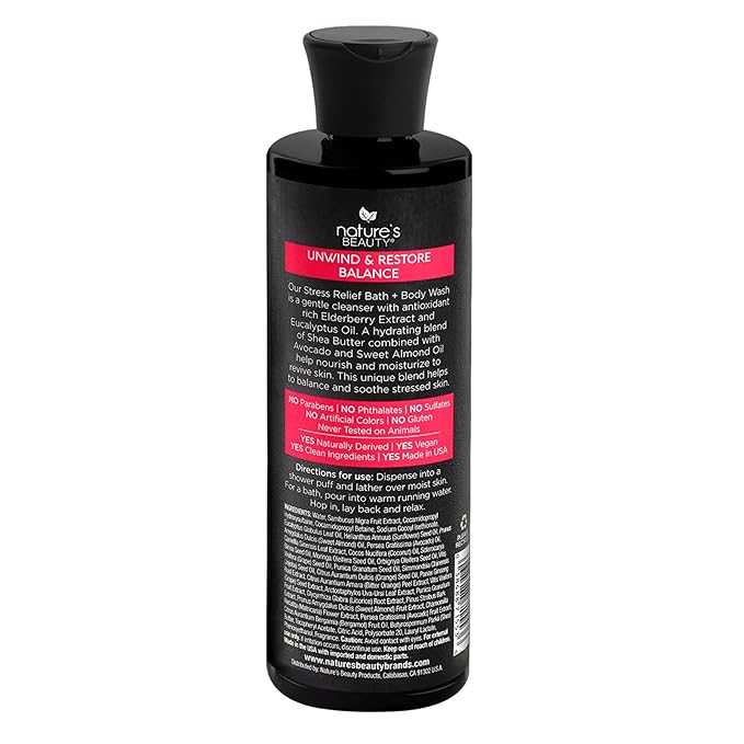 Nature's Beauty Elderberry Eucalyptus Stress Relief Body Wash Multi-Pack - Gentle Bath + Body Cleanser Restore Skin Made w/Shea Butter Avocado Oil and Sweet Almond Oil 12 fl oz (2 Pack)