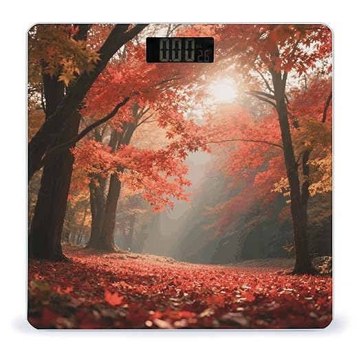Autumn Maple Forest Bathroom Scale for Body Weight Bathroom Digital Electronic Weighing Scale with Back Lit LED Display Sturdy Tempered Glass Weight Watchers Scales 400lb