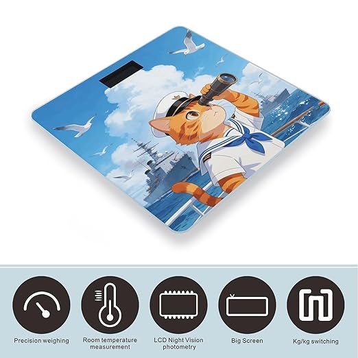 Cat Navy Smart Scale for Body Weight Digital Bathroom Scale Toughened Glass Weight Scale with Large LCD Backlight Display High Precision Scales Weighing Machine