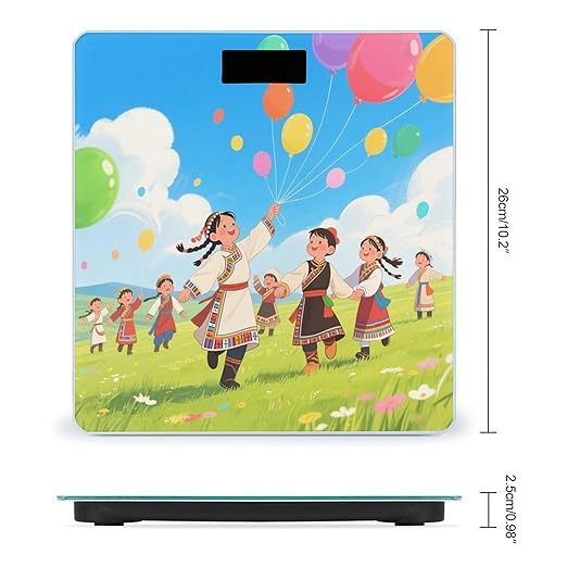 Kids Dancing on Grassland Weight Scale Cute Bathroom Scale for Body Highly Accurate Digital Weighing Machine for People Compact LCD Display Scales with Sturdy Toughened Glass Scales