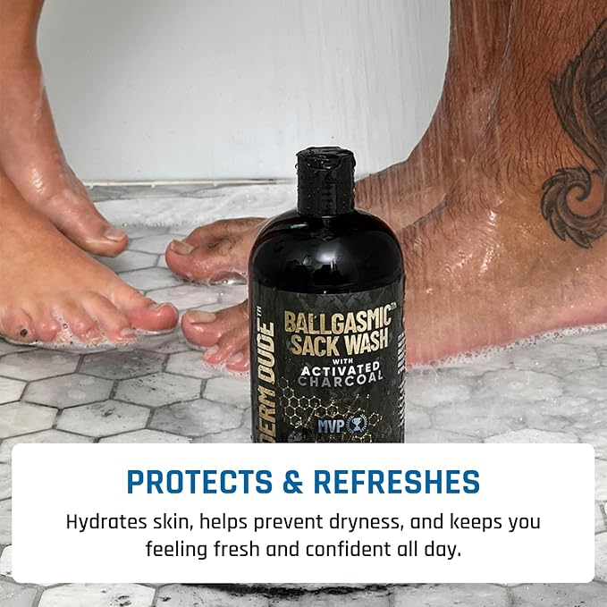 Derm Dude BallGasmic Ball Wash for Men – Anti-Chafing Body Wash with Activated Charcoal for Private Parts | Antibacterial Groin Cleanser &amp Odor Control Shower Gel – MVP Scent 16oz