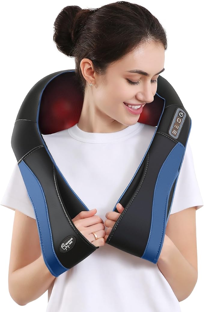 Careboda Back Neck Shoulder Massager with Heat Shiatsu Electric Deep Tissue 3D Kneading Massagers for Relief on Waist Leg Calf Foot Full Body Muscles Gift for Men Women Mom Dad (Blue)