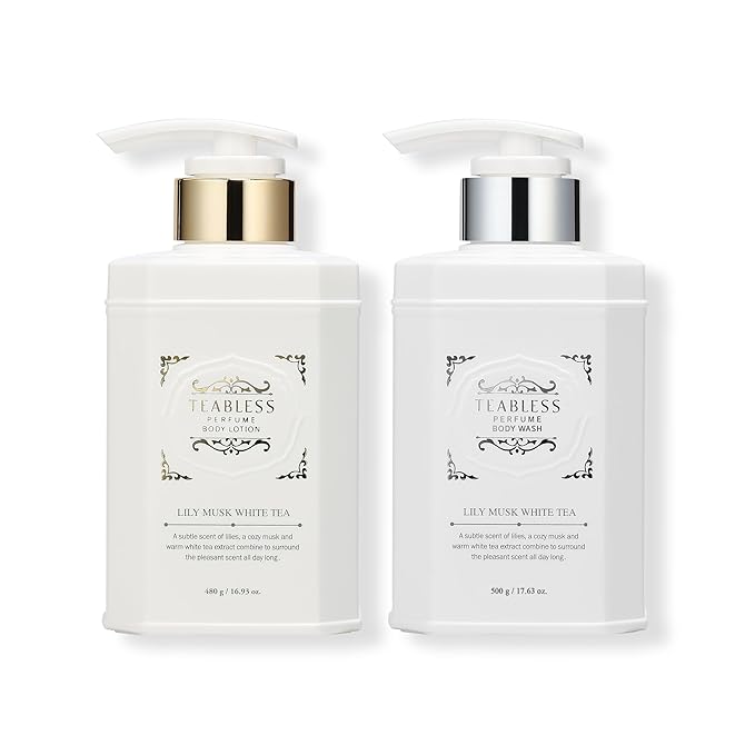 Lily Musk White Tea Perfumed Body Lotion &amp Body Wash Duo Set Dry Skin &amp Sensitive Skin Daily Hydrating Moisturizer &amp Shower Gel Non-Greasy Floral Musk Scent Korean Skin Care