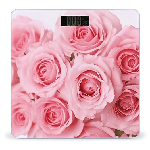 Pink Fresh Roses Bathroom Scale Large LCD Backlight Display Digital Scale Rounded Corners Body Scales Automatic Power On/Off Bathroom Scales for Home Bedrooms