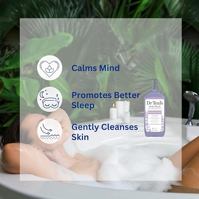 Dr Teal Lavender Body Wash 24oz 2-Pack with Premium Sponge - Relaxing and Hydrating Bath Essentials