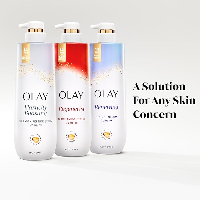 Olay Body Wash for Women Elasticity Boosting Collagen Peptide Serum Complex Renews Moisture Free of Parabens &amp Phthalates Vitamin B3 Lameller Technology For All Skin Types 20 fl oz (Pack of