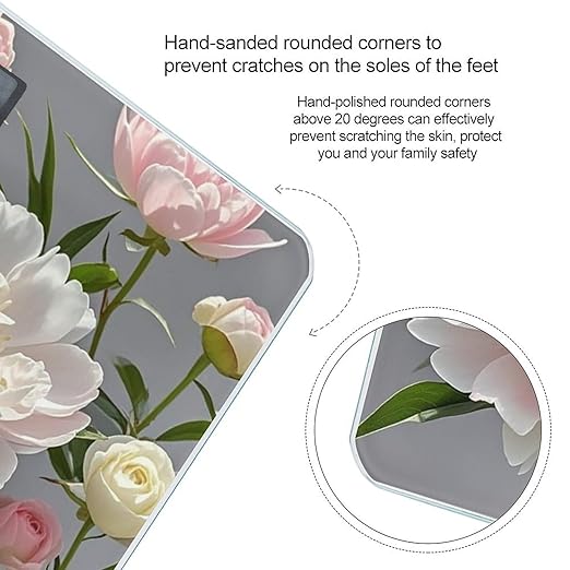 Peony Flowers Rose Bathroom Scale for Body Weight with High Precision Large LCD Backlight Display Digital Weighing Scale with BMI Capacity Up to 180kg