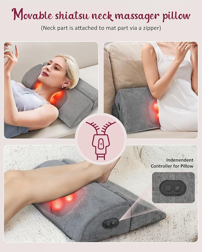 Full Body Massage Mat Detachable Neck Massager Back Massager Pad Massage Chair Full Body 10 Vibrating Motors 5 Massage Modes and 3 Heating Settings