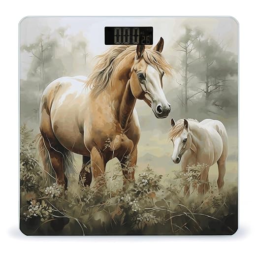 Animals Embroidery Paintings Horses Bathroom Scale Weight Scale for Body WeightHighly Accurate Digital Weighing Machine Clear LED Display Digital Bathroom Body Scale 400lb/182kg