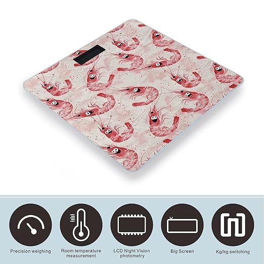 Funny Shrimp Weight Scale Large Bathroom Scales Digital Weight with Bright LED Display Non Slip Automatic Weighing Scale Fashion Weighing Machine for Body