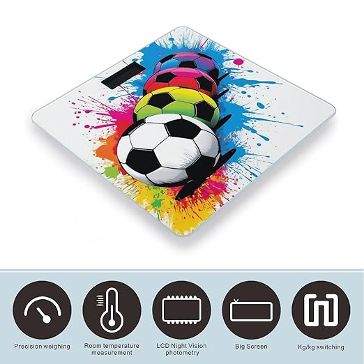Energy Saving Scale Bathroom Weighing Scale Smart Scale for Body Weight Digital Splash Ink Colorful Paint Football Soccer Ball