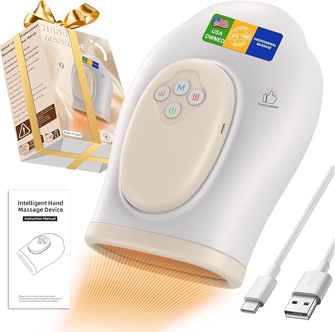Full Hand Massager with Heat and Compression for Arthritis and Carpal Tunnel Adjustable Hand Massage、 Temperatures、 Compression Models Blood Circulation Pain Therapy Relax Relief Glove Gift