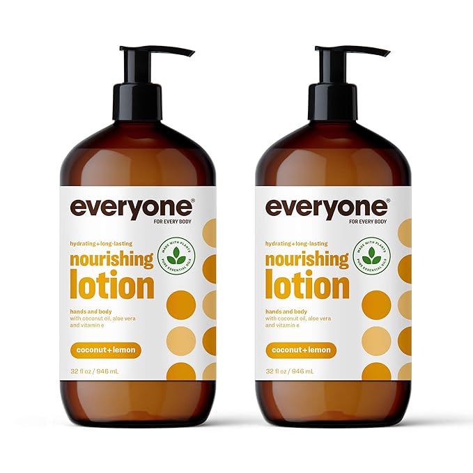 Everyone 3-in-1 Soap Body Wash Bubble Bath Shampoo (32 Ounce) and Hand and Body Lotion (32 Ounce) Bundle - Coconut and Lemon