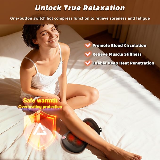 Zenopax Shiatsu Neck and Back Massager with Heat 3D Deep Tissue Kneading Cordless Rechargeable Electric Massage Pillow for Muscle Pain Relief Use at Home Car Office Gifts for Men Women