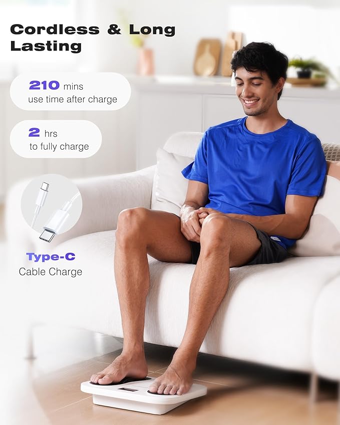 KINGJOY Foot Massager for Neuropathy Rechargeable EMS TENS Foot Stimulator with 10 Modes 20 Intensities for Circulation Plantar Fasciitis &amp Swelling Pain Relief Gifts for Women Men-White