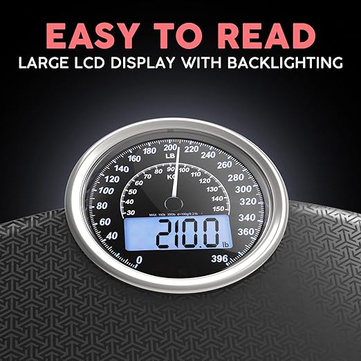 Adamson Hybrid 2-in-1 Analog &amp Digital Weighing Scale for Body Weight up to 400lbs - Thick Tempered Glass - Extra Large Display - Easy to Read Digital Bathroom Scale - New Version - Black Matrix