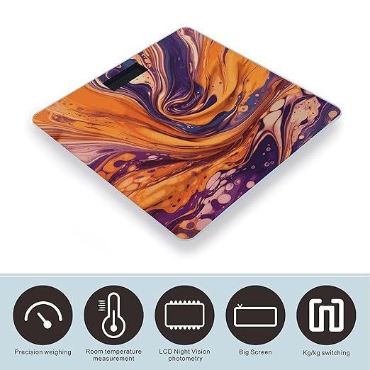 Purple Tie-dye Fabric Scale for Body Weight Anti-Slip Digital Bathroom Scale Sturdy Toughened Glass Weighing Scales High Precision Safe Rounded Corners Smart Scales