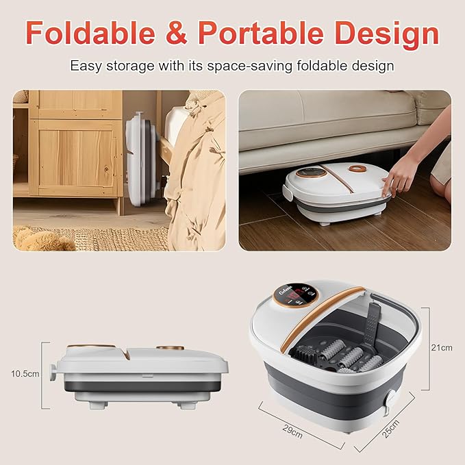 Collapsible Foot Spa Bath with HeatFoot Massager with Two Side SupportsLeakage ProtectorTemperature ControlBubblesRed LightTimer Feet Spa TubFeet SoakerGifts (White)