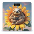 Sloth Sitting on Sunflower Bathroom Scale for Body Weight Bathroom Weighing Scales with Back Lit LED Display Sturdy Tempered Glass Body Weight Bathroom Scale 400lb Weighing