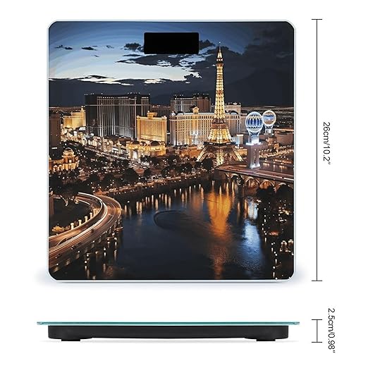 Las Vegas Night View Scale for Body Weight Anti-Slip Tempered Glass Digital Bathroom Scales Clear LCD Display Weighing Scale Safe Rounded Corners Smart Scales