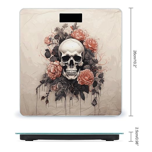 Ancient Skull and Flowers Scale for Body Weight Digital Bathroom Scale Accurate Smart Weight Scales with Large Display Weighing Machine High Precision Scales