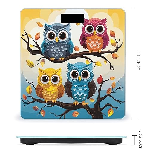 Owls on Tree Branches Bathroom Scale Large LCD Backlight Display Digital Scale Rounded Corners Body Scales Automatic Power On/Off Bathroom Scales for Home Bedrooms