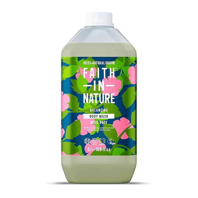 FAITH IN NATURE Natural Wild Rose Body Wash Restoring Vegan &amp Cruelty Free Parabens and SLS Free Refill Pack 5 L 5000011015401