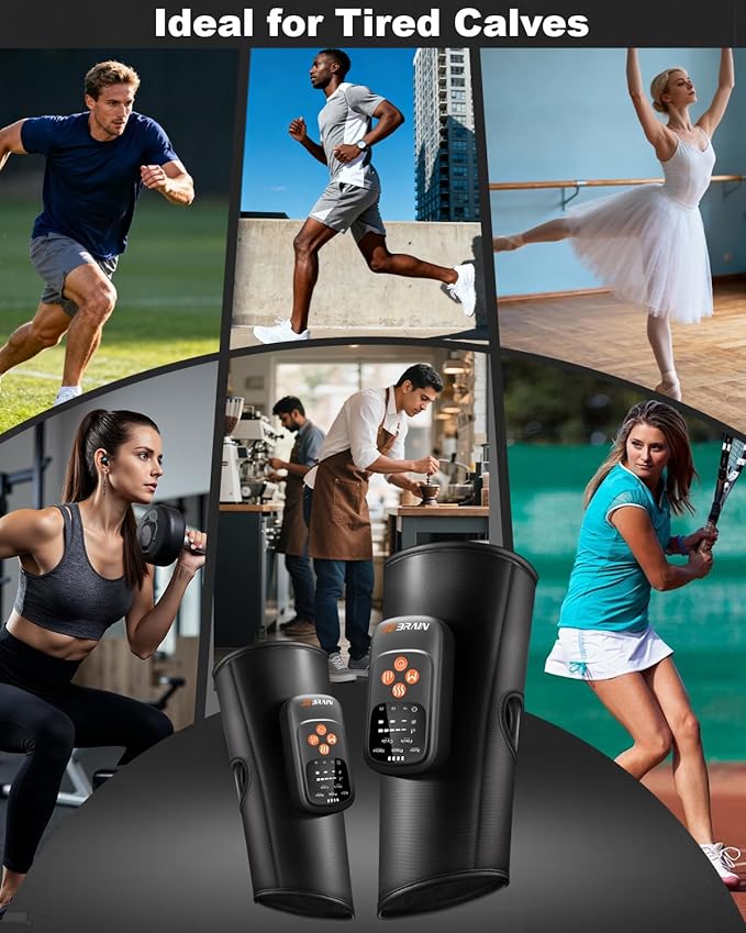 Air Compression Leg Massager with Heat : Sequential Calf Massager with 5 Modes 5 Intensity &amp 3 Heat for Circulation and Pain Relief - Rechargeable Calf Compression Device for Fast Recovery