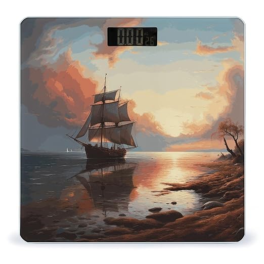 Sailboat Landscape Scale for Body Weight Anti-Slip Digital Bathroom Scale Sturdy Toughened Glass Weighing Scales High Precision Safe Rounded Corners Smart Scales