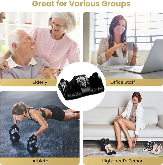 WELLHUT Foot Massager Machine Shiatsu Foot and Calf Massager for Ankle Calf Leg Arm Shiatsu Kneading Rolling Feet Massager Machine Gifts for Men and Women Black