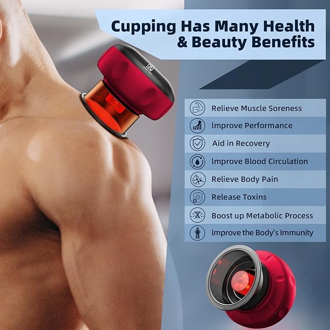 5-in-1 Cupping Kit for Massage Therapy 12 Levels Smart Dynamic Cupping Set with Red Ligh-t Therapy&ampHeat Penetrates for Targeted Pain Relief Knots Aches Muscle Soreness - 2Pcs(Red&ampRed)