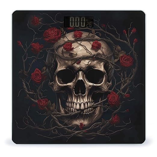 Digital Bathroom Scale for Body Weight Scale with Bright LCD Display High Accuracy Step-On Technology Auto On/Off Skull with Red Rose Digital Scales 400 Lbs /180kg
