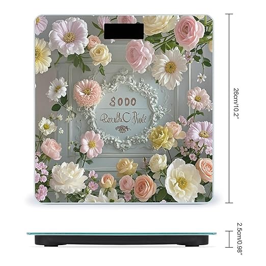 Shabby Chic Flowers Scale for Body Weight Digital Bathroom Scale Toughened Glass High Precision Scales for Body Weight with Large LCD Backlight Display Weight Scales