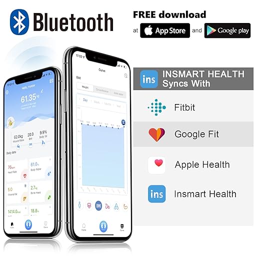 INSMART Smart Scale for Body Weight Digital Bathroom Scale with BMI Muscle Mass Bluetooth Body Fat Scale17 Body Composition Analyzer with Smart APP Sync Weight Scale 400 lbs- Blue