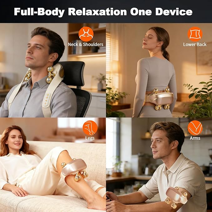 Neck and Shoulder Massager with Heat - Elegant Champagne Gold Massager with 4D Human-Like Shiatsu Grasping Hands-Free Design Soothing Warm Heat Cordless Relaxation Gift for Women &amp Men