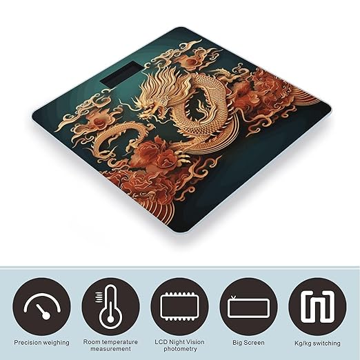 Digital Bathroom Scale for Body Weight Scale with Bright LCD Display High Accuracy Step-On Technology Auto On/Off Dragon Chinese Background Digital Scales 400 Lbs /180kg