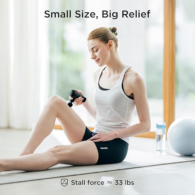 Mini Massage Gun Portable Deep Tissue Percussion Massager with 4 Heads Ultra-Quiet Lightweight 205g for Neck &amp Back Home Office &amp Travel (White)