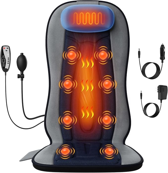 Vibration Back Massager with Heat for Chair Massage Pad with Neck Support Short Plush Cover Seat Cushion for Seniors Office Workers &amp FamilyFatigue &amp Pain Relief in OfficeHome &amp Trav