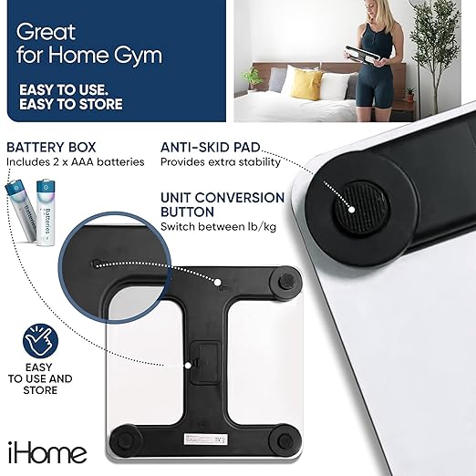 iHome Digital Scale Bathroom Scale Batteries Included Scale Body Weight Weight Scale Digital Scale Bathroom Scales for Weight Digital Scales for Body Weight (White)